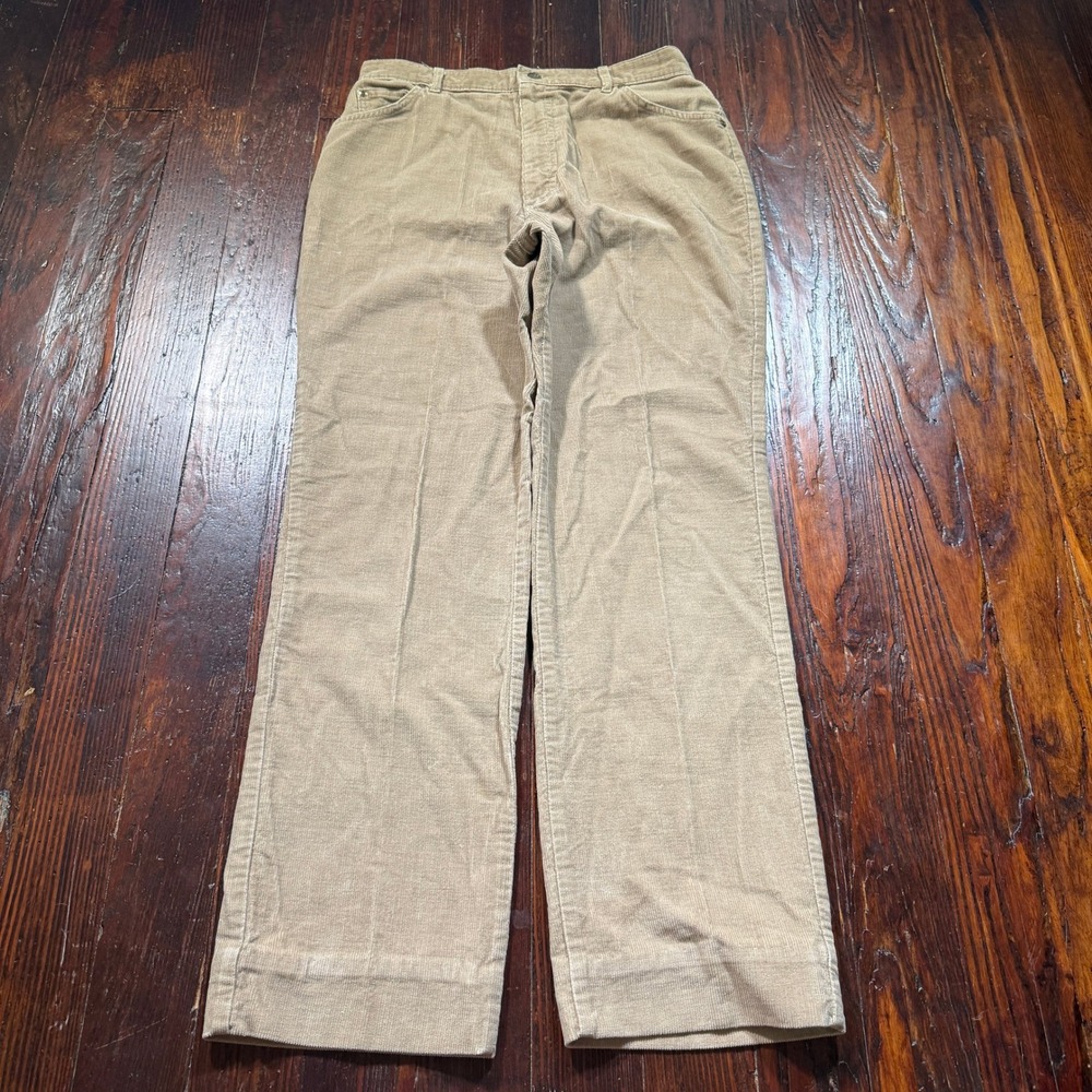 Vintage 80s Lee Corduroy Pants Womens 16 Tan High Rise Straight Leg Made in USA